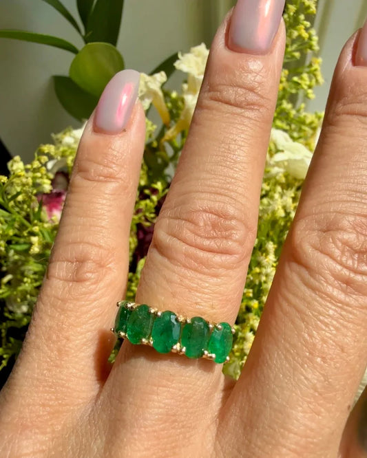 10K Yellow Gold Natural Emerald 5-Stone Ring - 10K Gold - Free shipping - 2