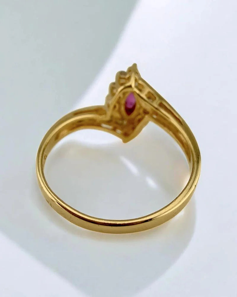 14K Yellow Gold Marquise Ruby and Diamond Halo Ring - 14K Solid Gold - Free shipping - 5