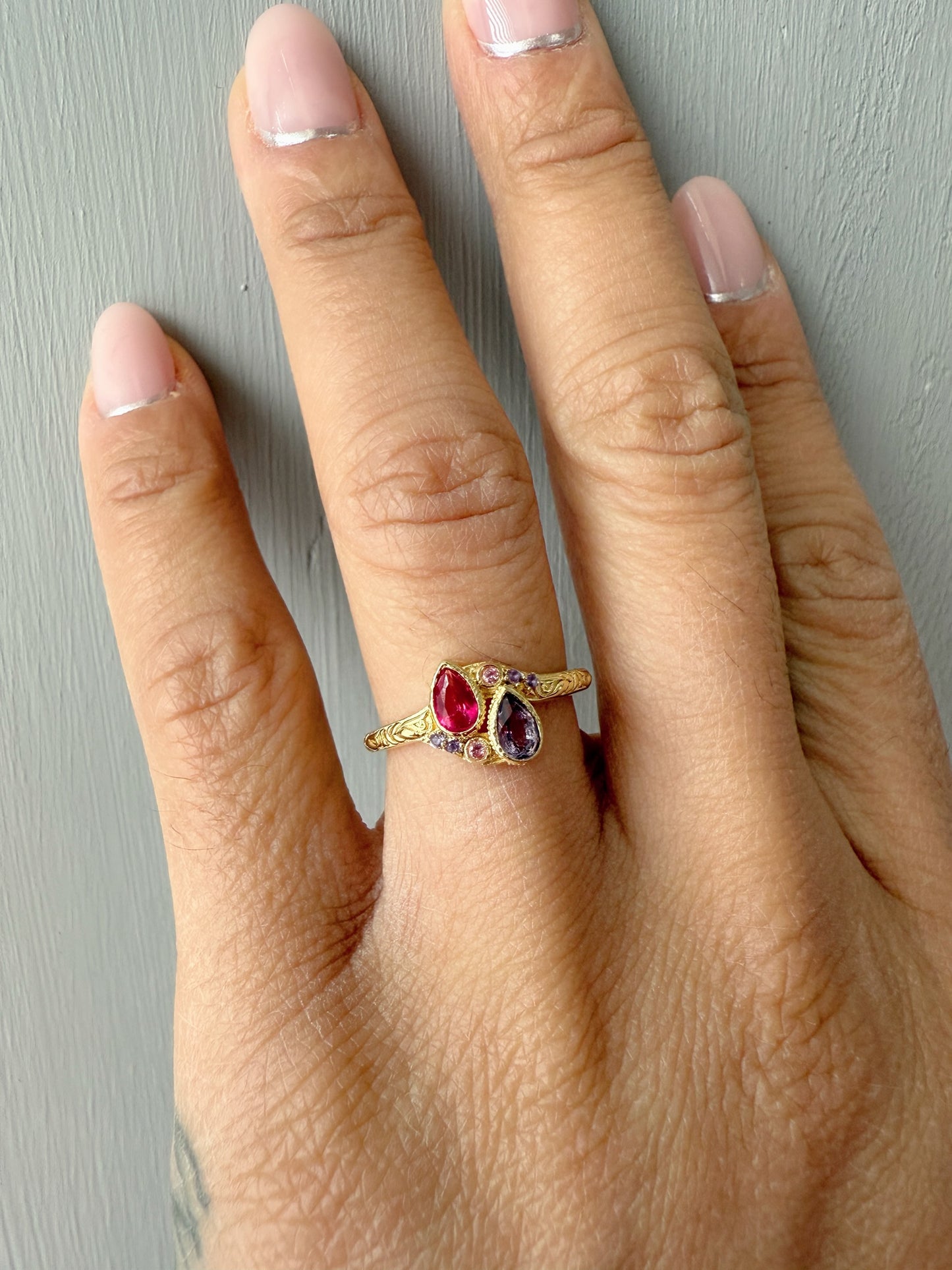 Amethyst and Pink Topaz Toi et Moi Ring