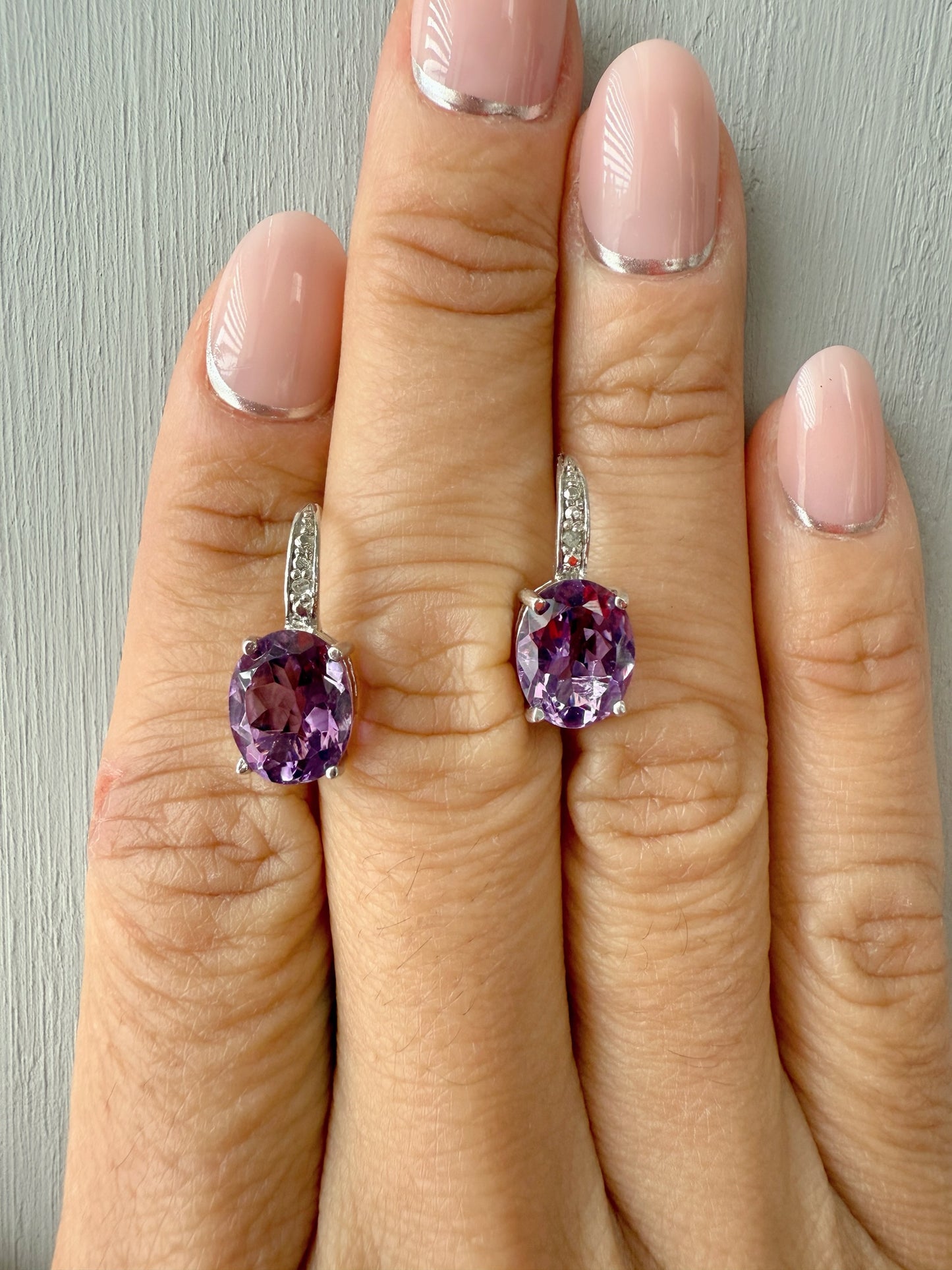 Amethyst & Diamond Earrings in Sterling Silver