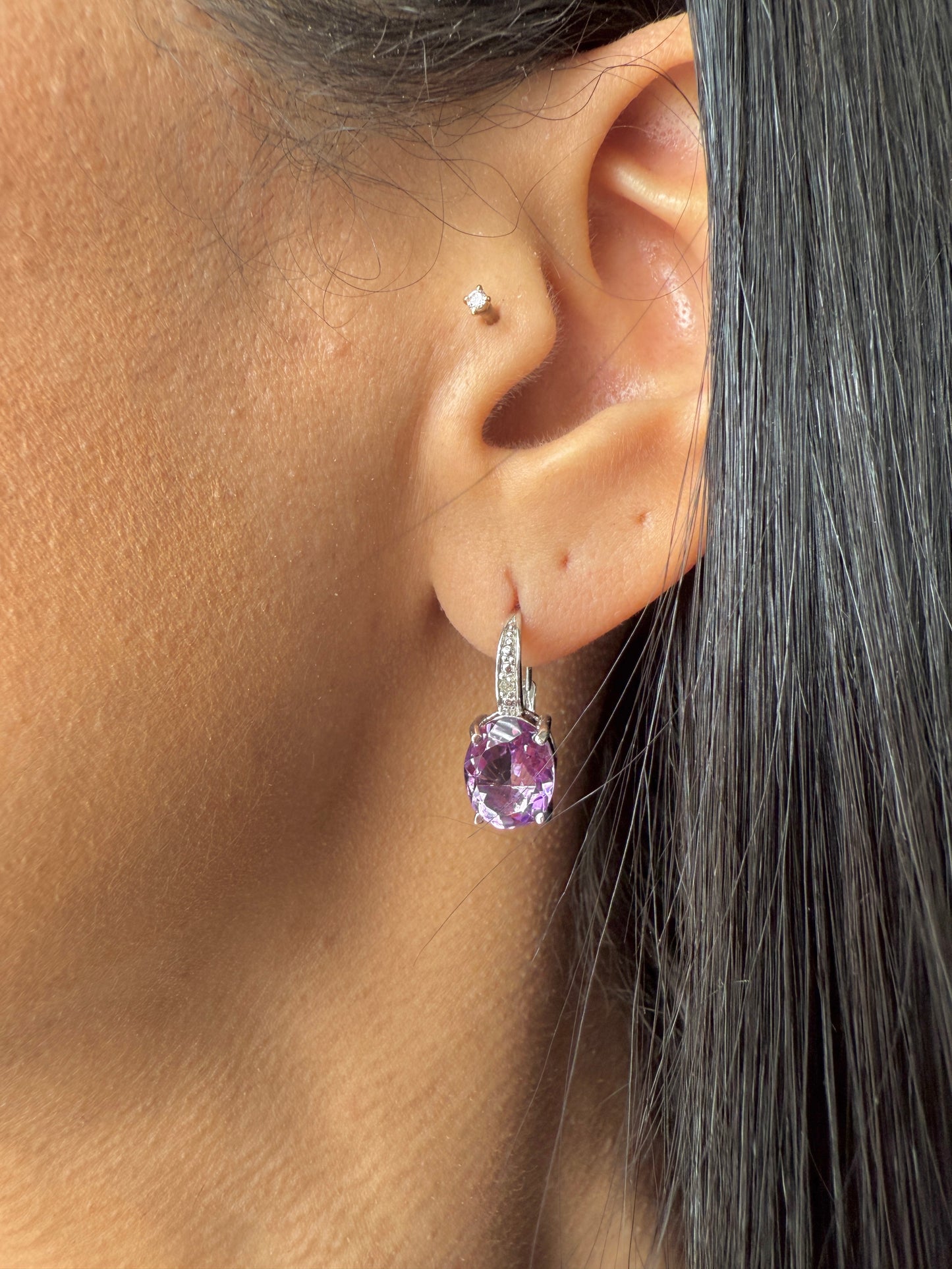 Amethyst & Diamond Earrings in Sterling Silver