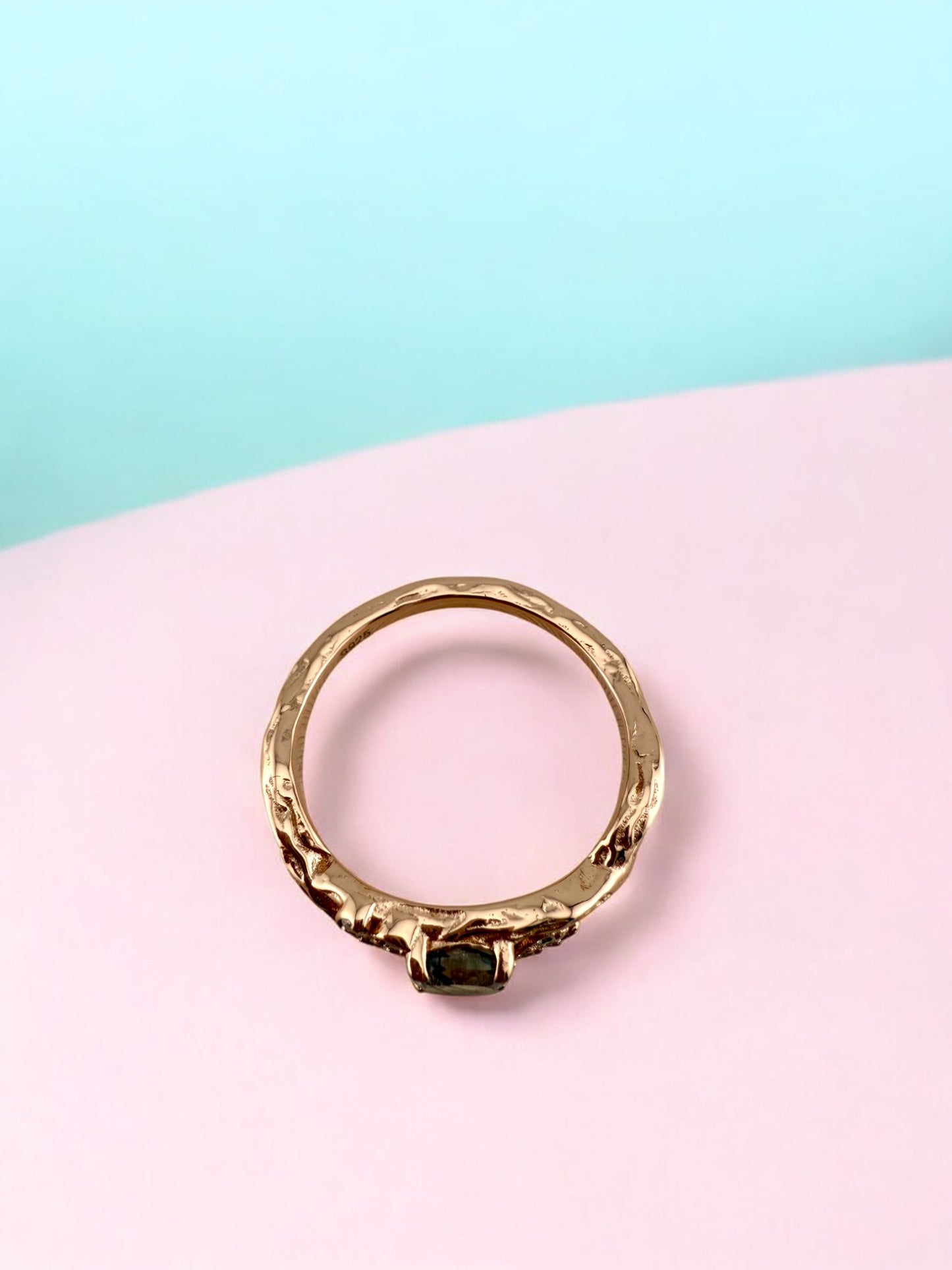 Natural Black Rutilated Quartz Rose Gold Ring