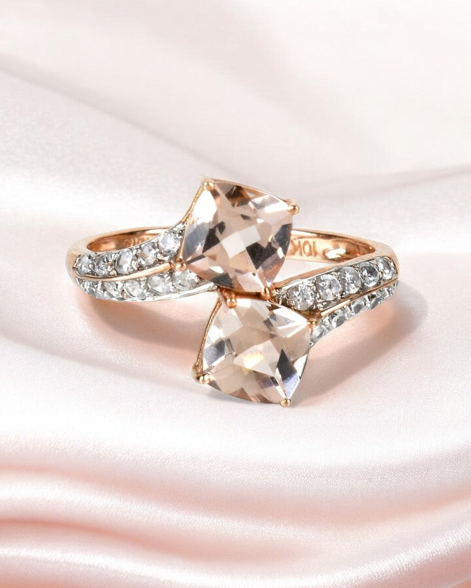 Vintage Style Double Morganite Rose Gold Bypass Ring