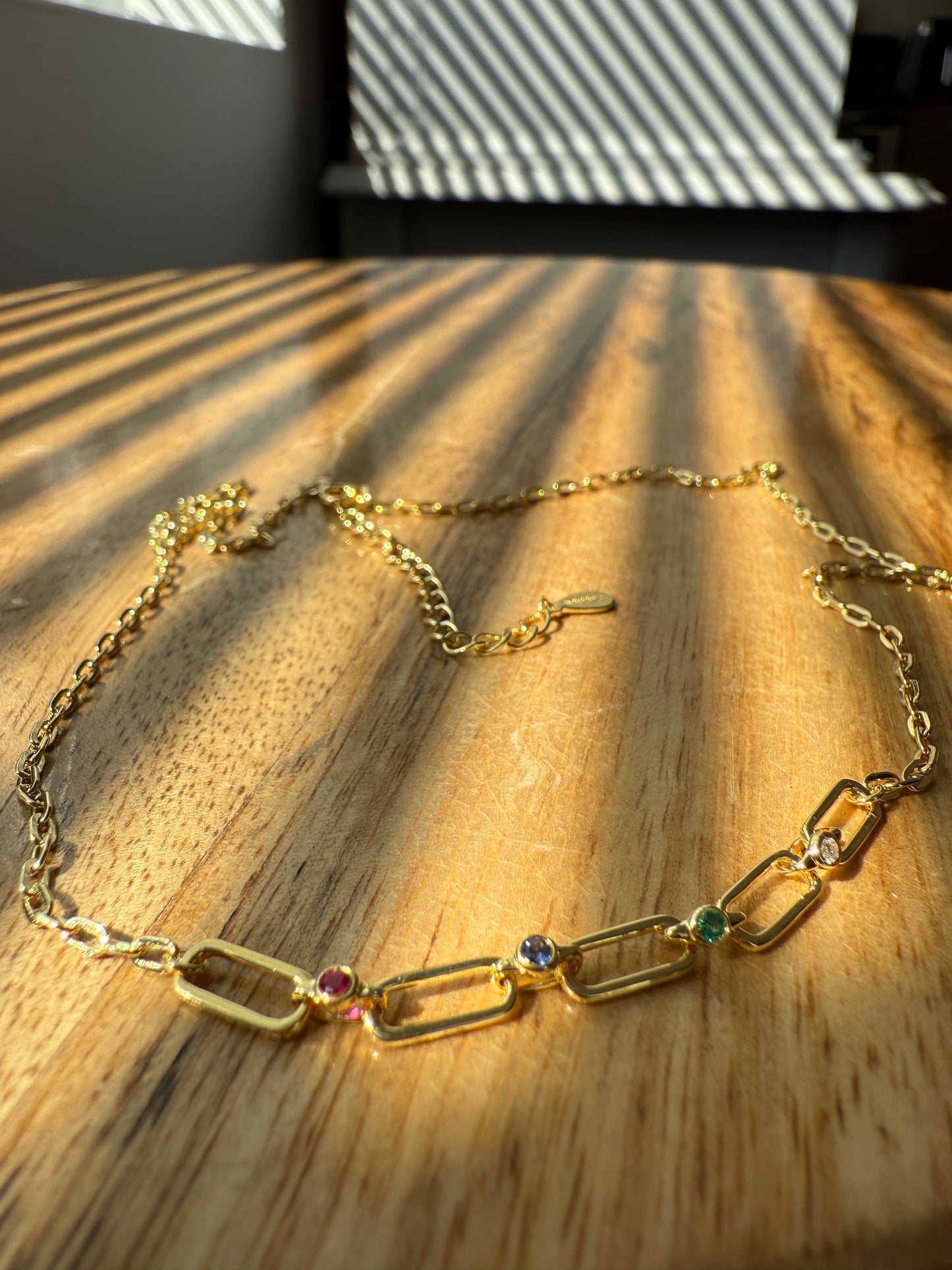 Rainbow Paperclip Necklace | Ruby, Sapphire, Emerald & Diamond