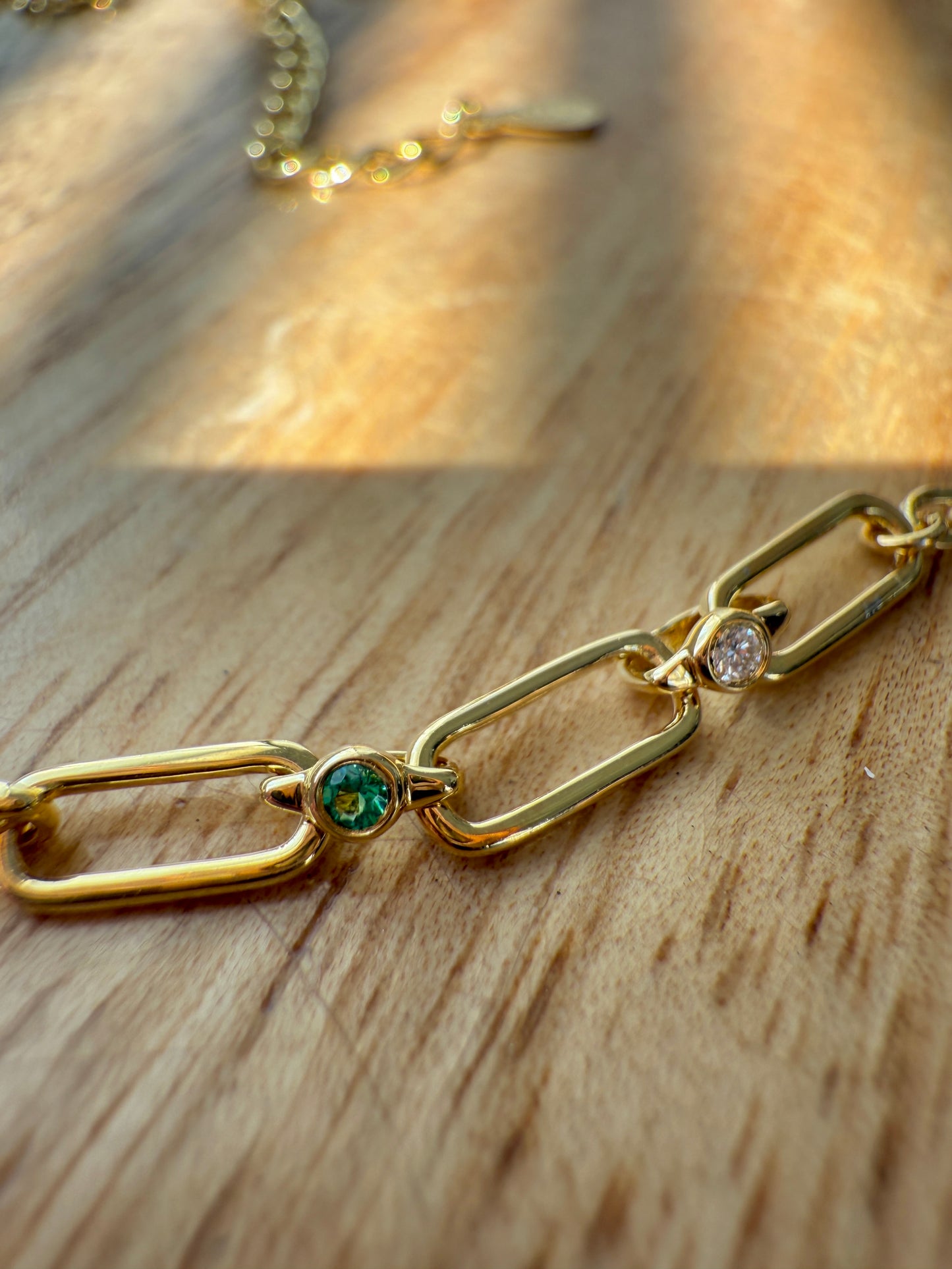Rainbow Paperclip Necklace | Ruby, Sapphire, Emerald & Diamond