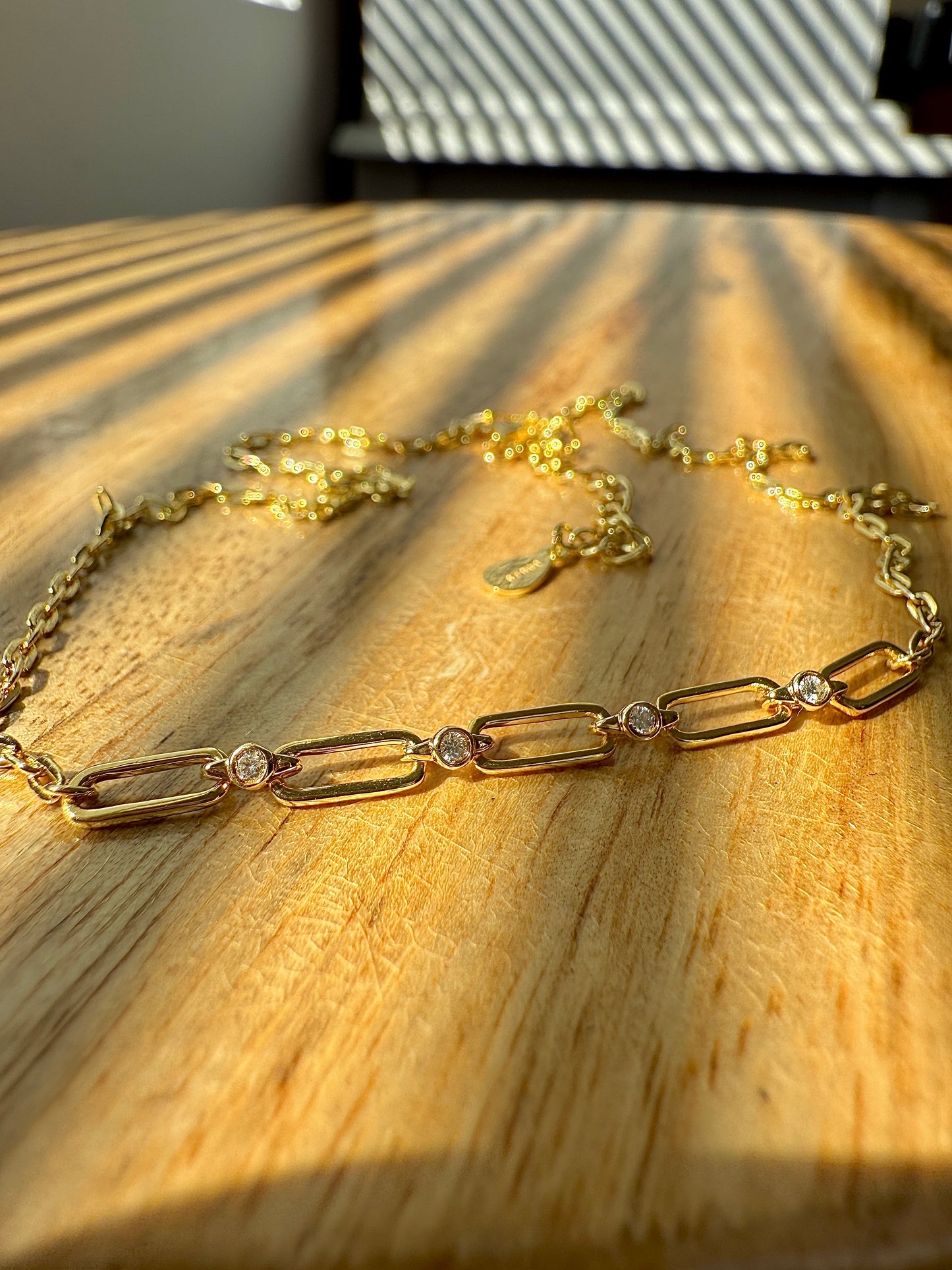 Paperclip Link Chain Necklace with Diamonds