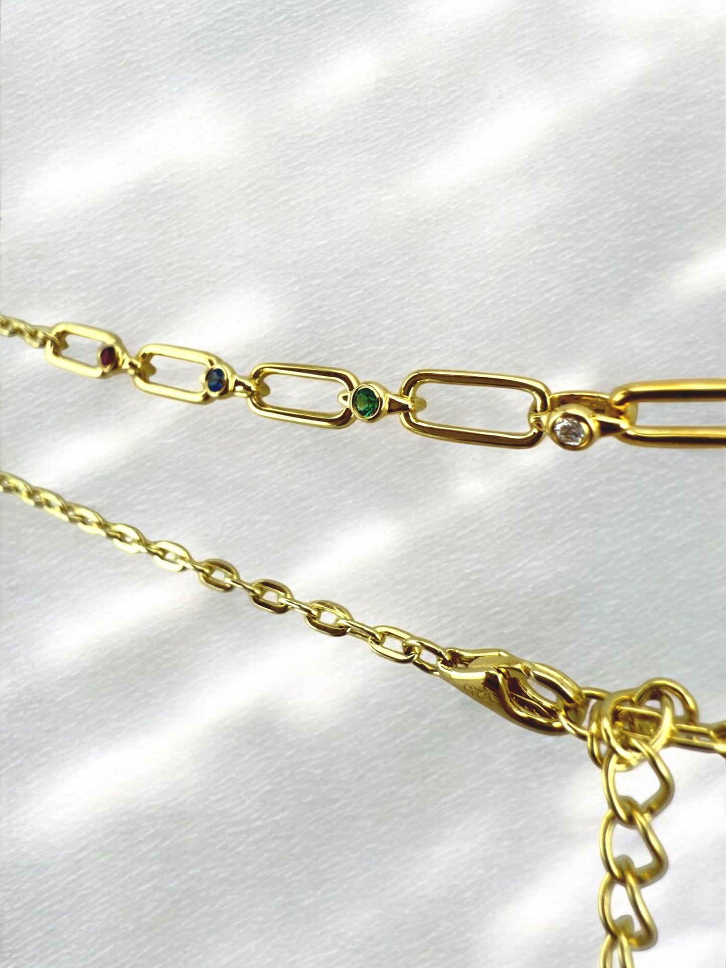Rainbow Paperclip Necklace | Ruby, Sapphire, Emerald & Diamond