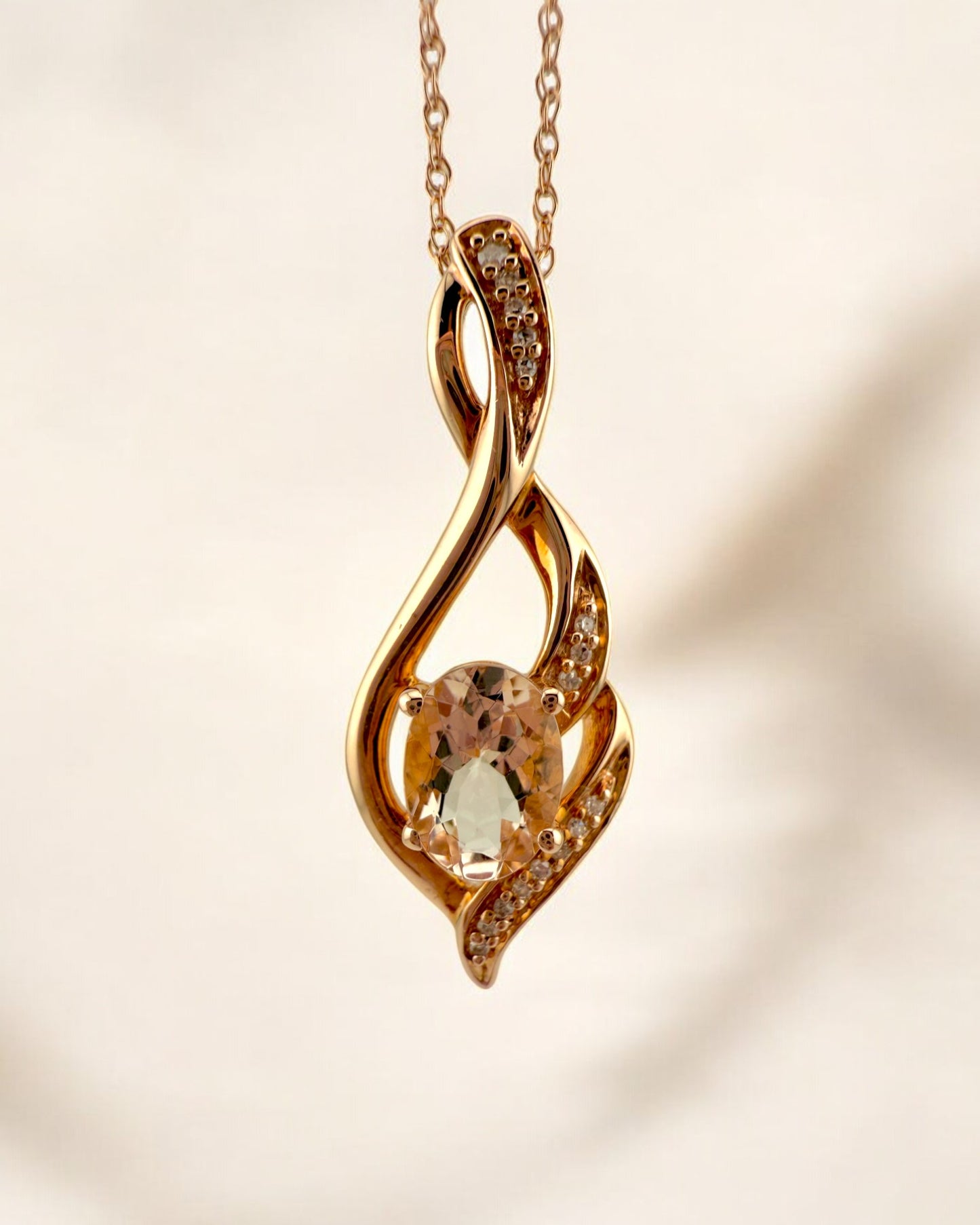 Natural Morganite and Diamond Pendant Necklace in Rose Gold
