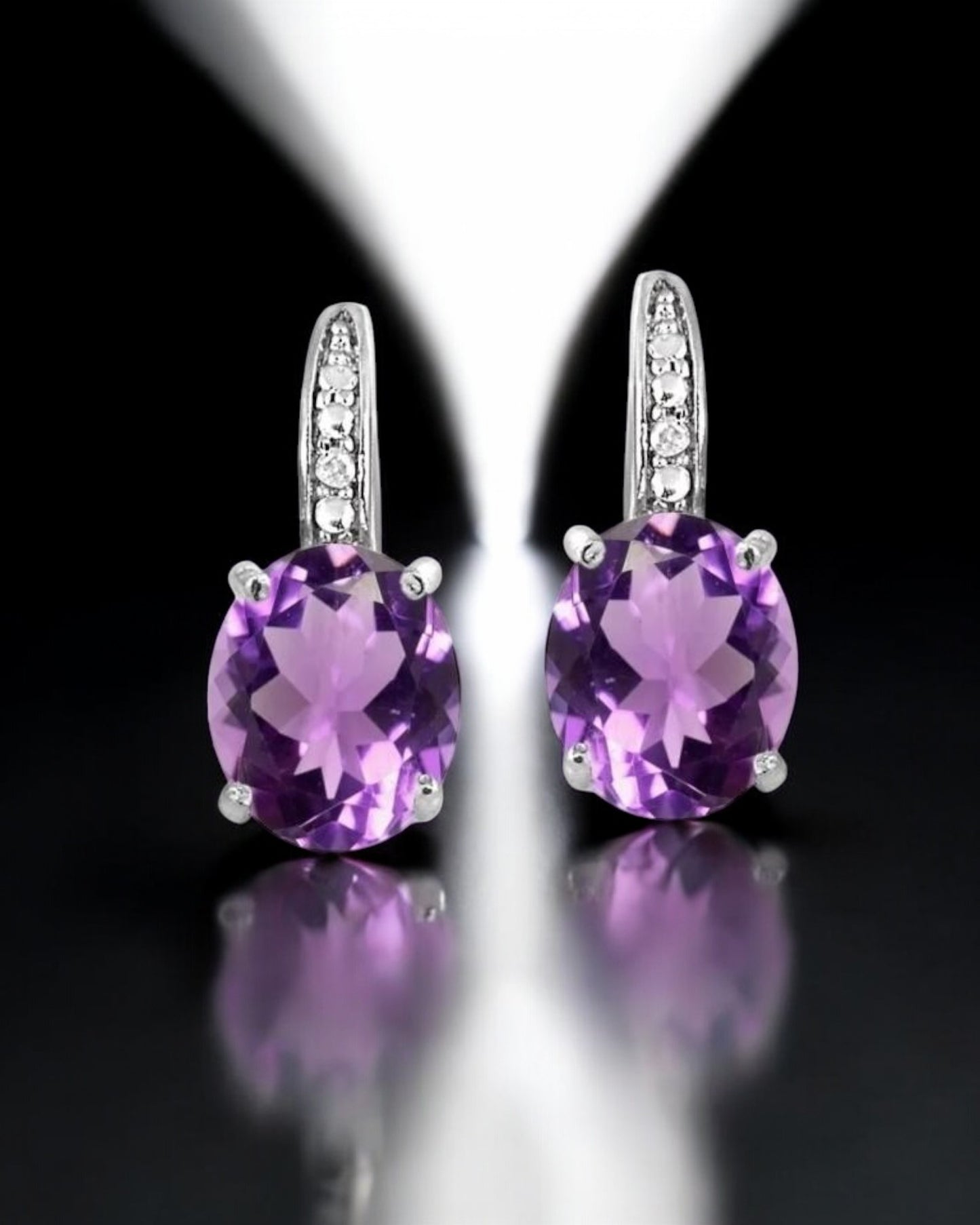 Amethyst & Diamond Earrings in Sterling Silver