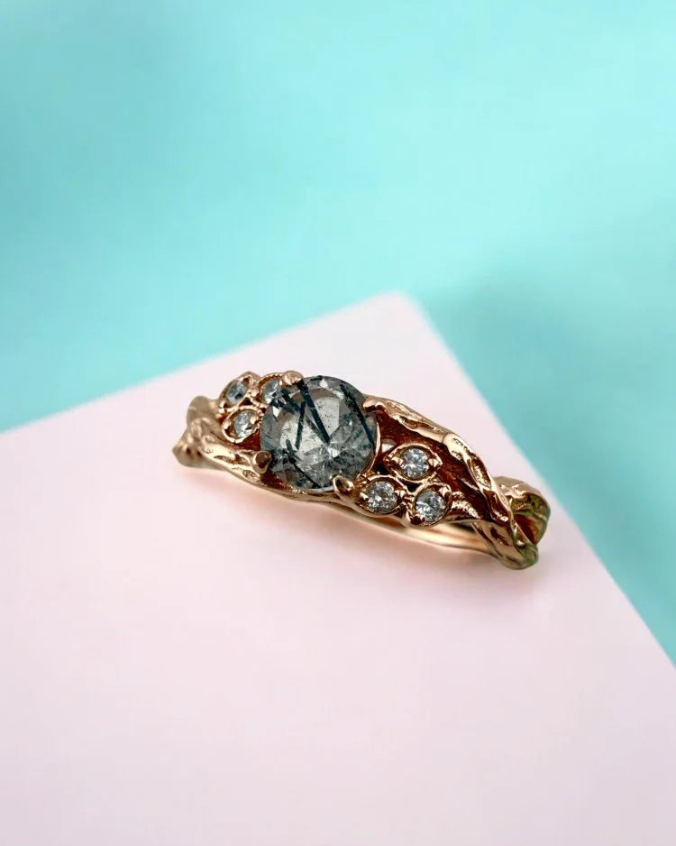 Black Rutilated Quartz Ring in 14K Rose Gold Vermeil - SS925 14K Gold Vermeil - Free shipping - 5