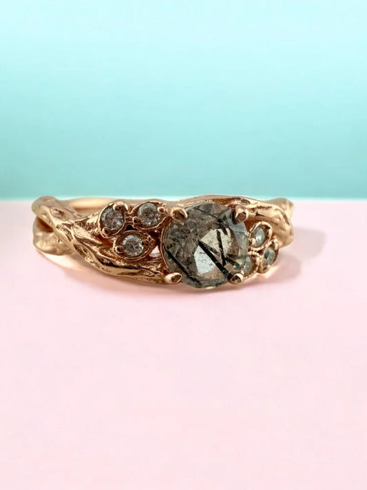 Black Rutilated Quartz Ring in 14K Rose Gold Vermeil - SS925 14K Gold Vermeil - Free shipping - 2