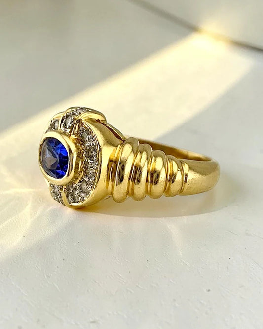 Estate 14K Gold Tanzanite Diamond Ring - 14K Solid Gold - Free shipping - 2