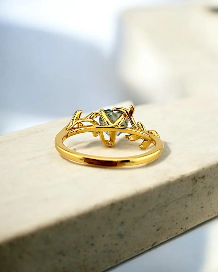 Heart Cut Natural Moss Agate Ring - SS925 14K Gold Vermeil - Free shipping - 5