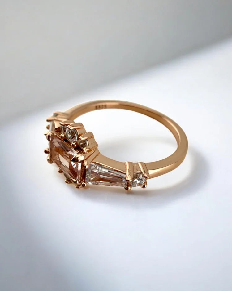 Morganite Rose Gold Art Deco 14K Gold Vermeil Ring - SS925 14K Gold Vermeil - Free shipping - 5