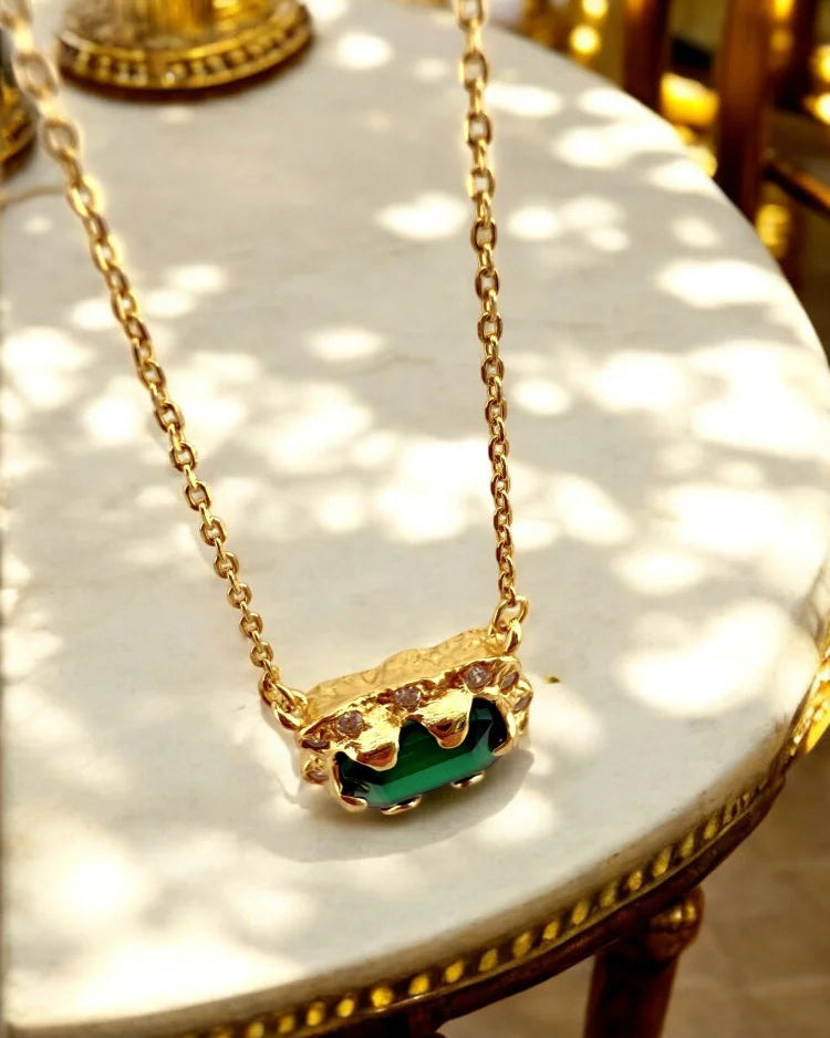 Natural Green Agate Pendant Necklace - SS925 14K Gold Vermeil - Free shipping - 5