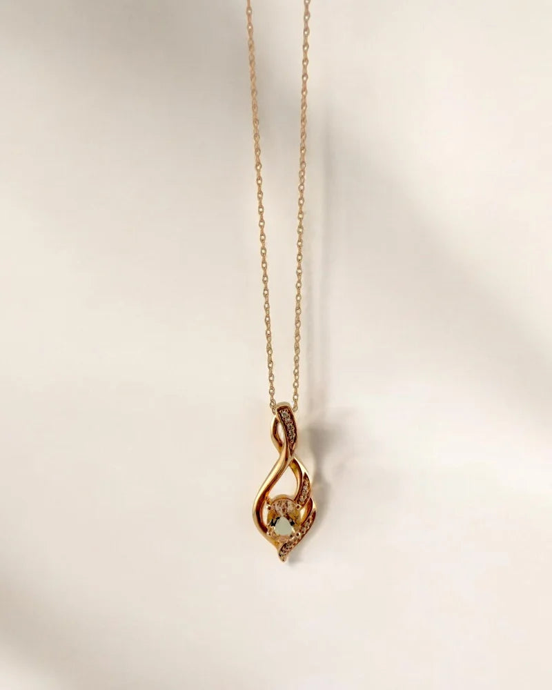 Natural Morganite and Diamond Necklace in 10K Rose Gold - 14K Solid Gold - Free shipping - 7