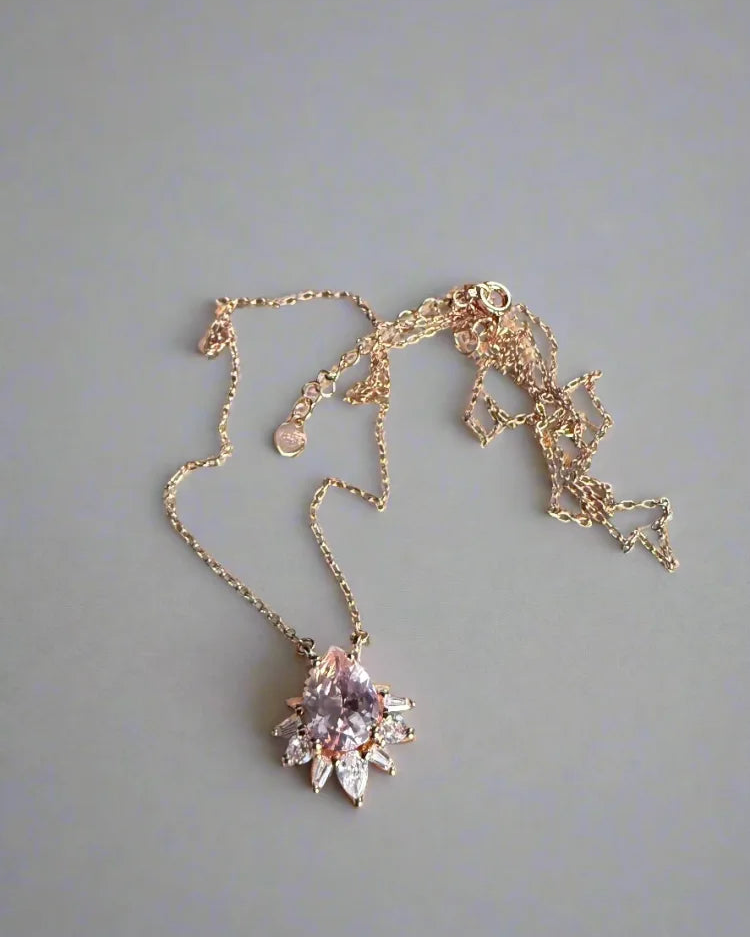 Pear Cut Morganite Starburst Necklace - Rose gold - SS925 14K Gold Vermeil - Free shipping - 5