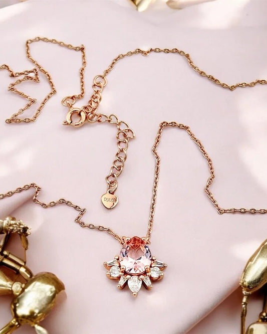 Pear Cut Morganite Starburst Necklace - Rose gold - SS925 14K Gold Vermeil - Free shipping - 2