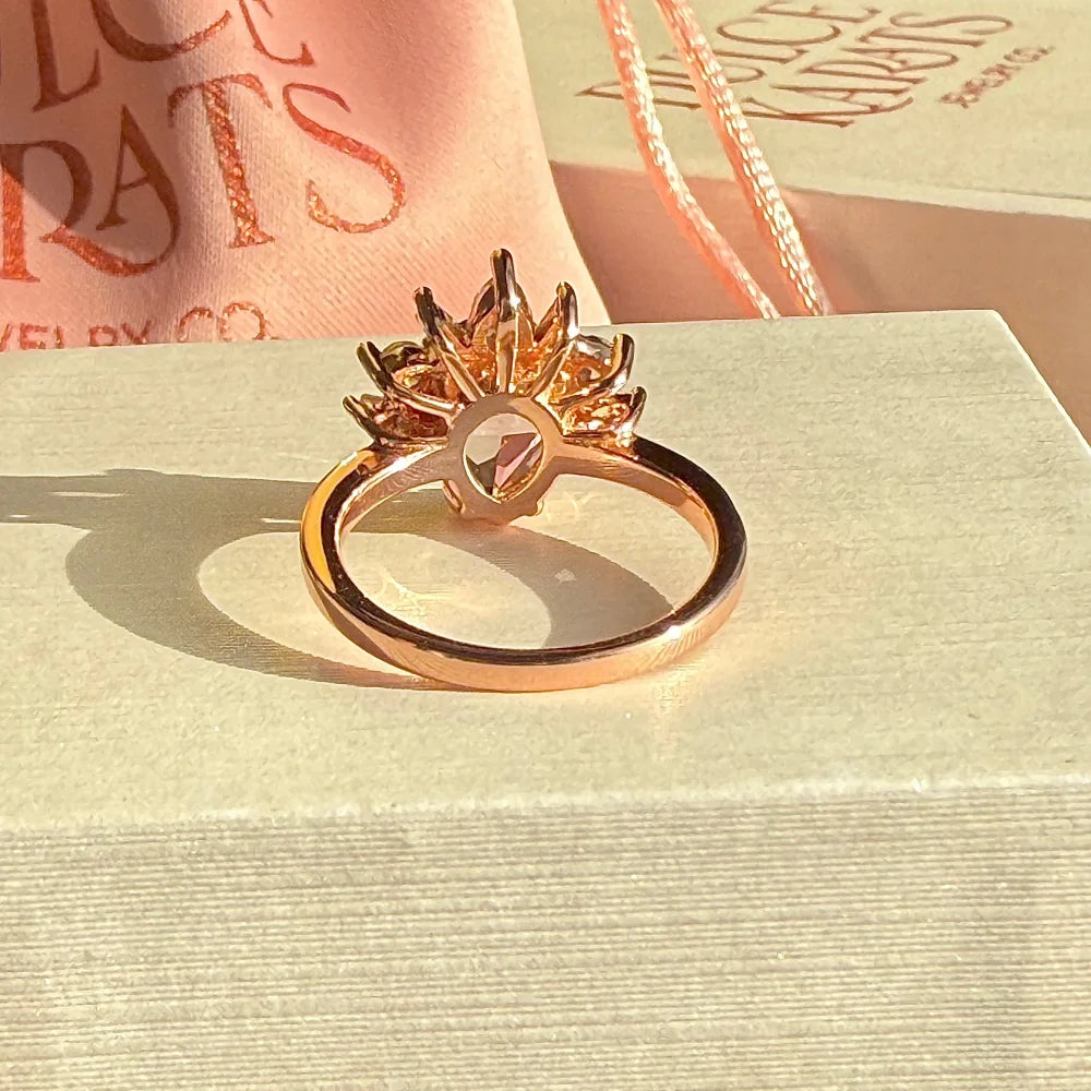 Pear Morganite Starburst Rose Gold Ring - SS925 14K Gold Vermeil - Free shipping - 7