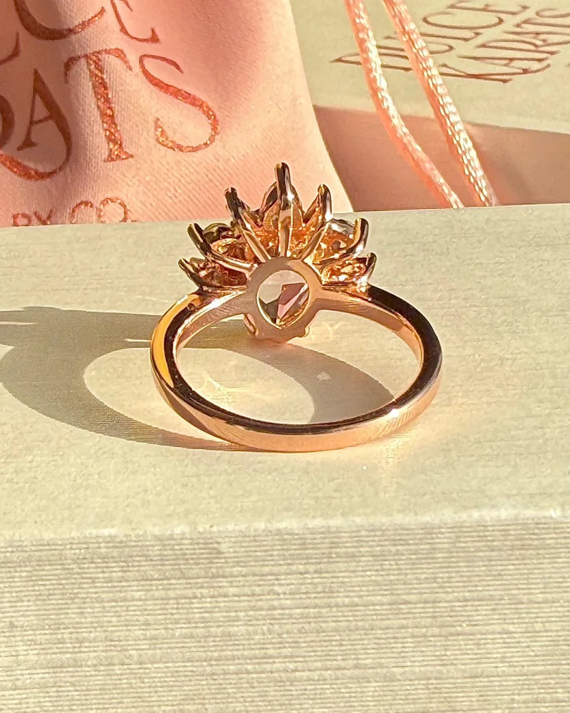 Pear Morganite Starburst Rose Gold Ring - SS925 14K Gold Vermeil - Free shipping - 7