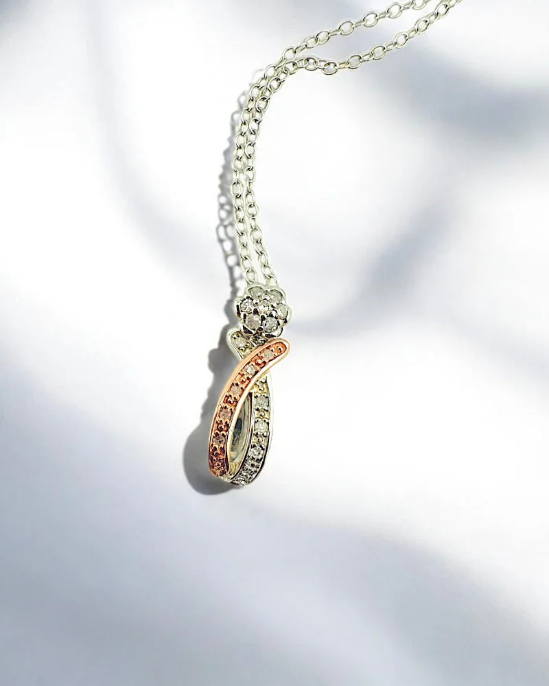 Silver and 10K Rose Gold Pendant Necklace - Sterling Silver - Free shipping - 5