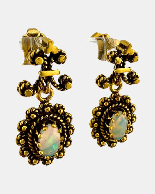 Victorian Revival 14K Gold Opal Drop Earrings - 14K Solid Gold - Free shipping - 2