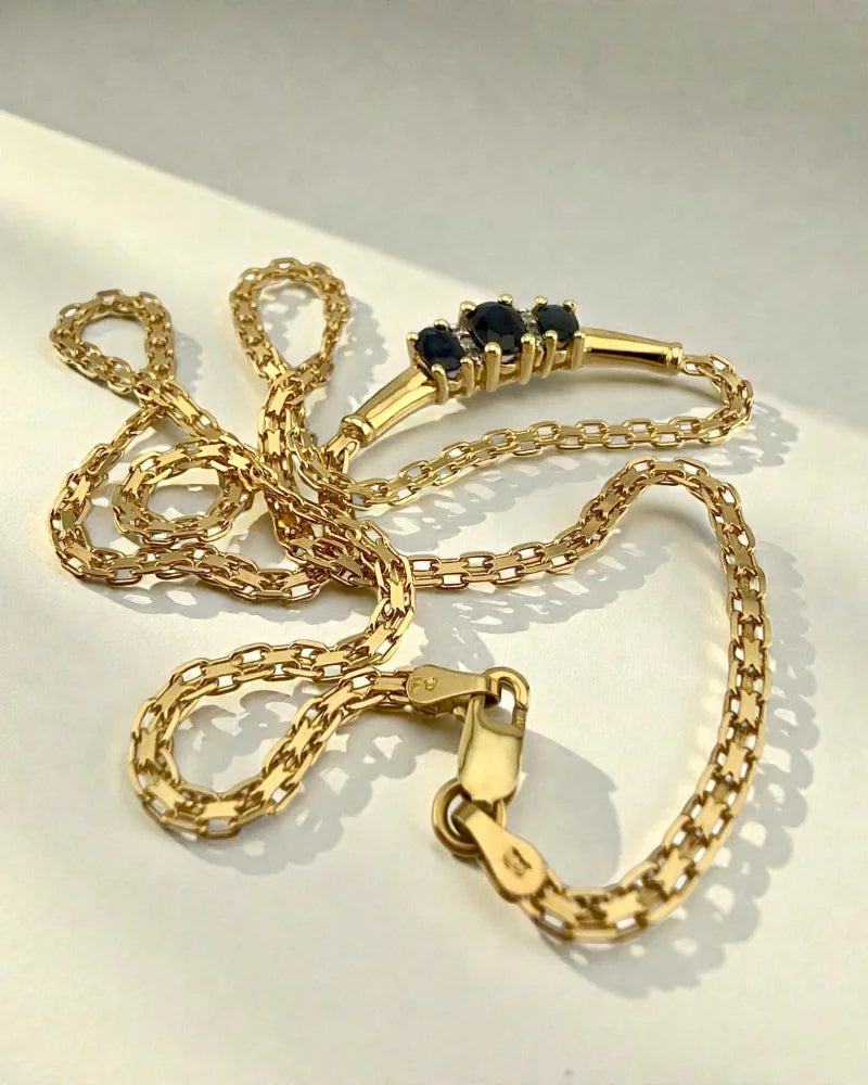 Vintage 10K Gold Sapphire Diamond Necklace - 10K Gold - Free shipping - 11