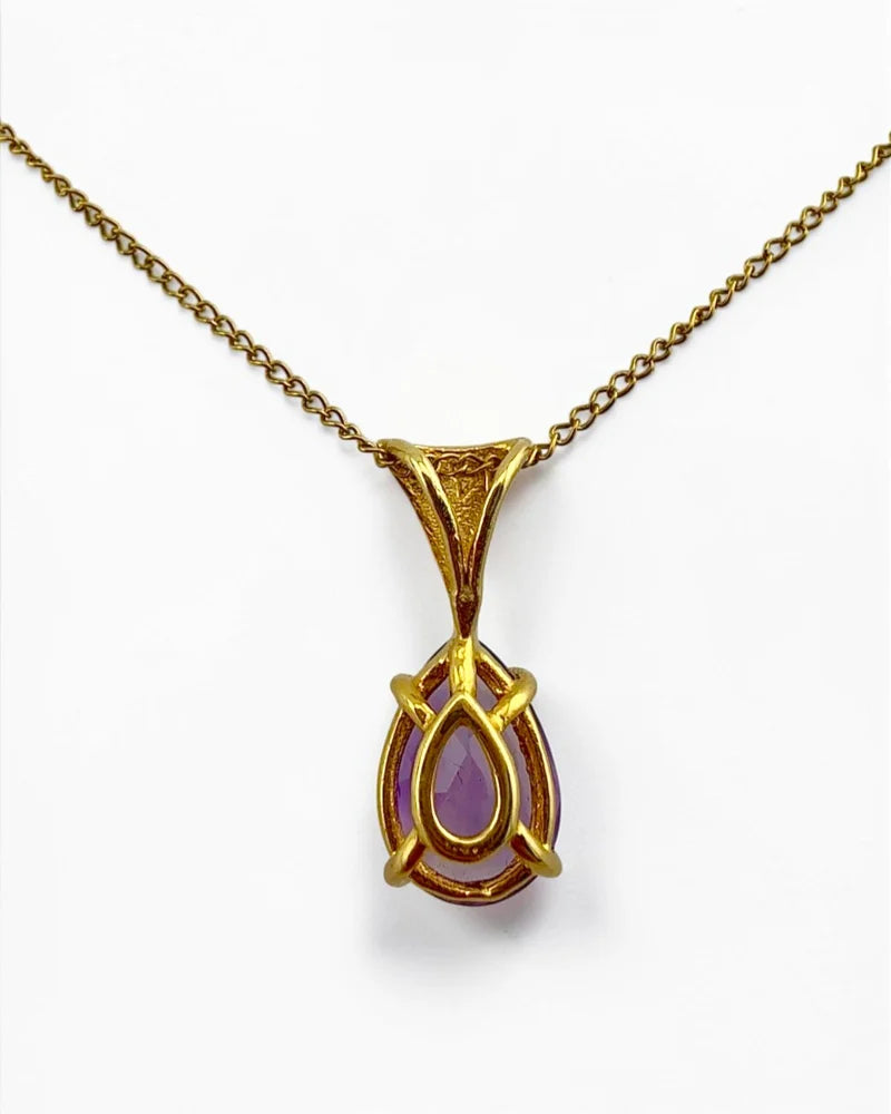 Estate 14K Yellow Gold Amethyst Pendant Necklace 1.25 Ct - 14K Solid Gold - Free shipping - 5
