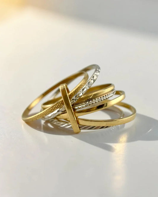 Vintage 14K Yellow and White Gold 7 Band Rolling Stack Ring - 14K Solid Gold - Free shipping - 2
