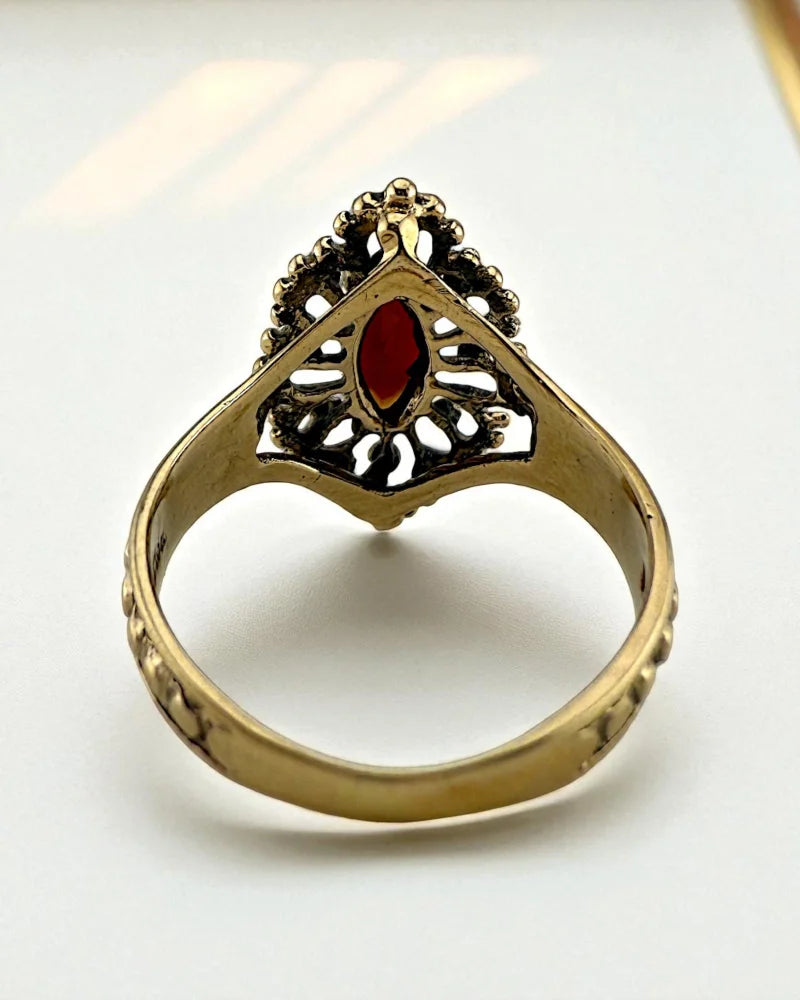 Vintage Marquise Pyrope Garnet Filigree 10K Gold Ring - 10K Gold - Free shipping - 5