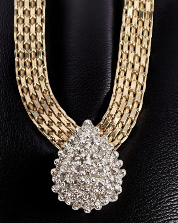 Vintage Panther-Link Necklace | 1 ct Natural Diamond Cluster Pendant - 14K Solid Gold - Free shipping - 5