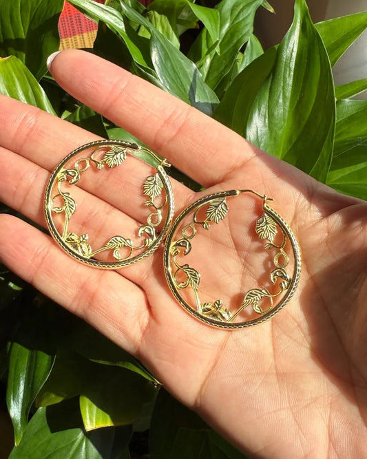 Vintage-Style Filigree Vine Hoop Earrings - SS925 14K Gold Vermeil - Free shipping - 2