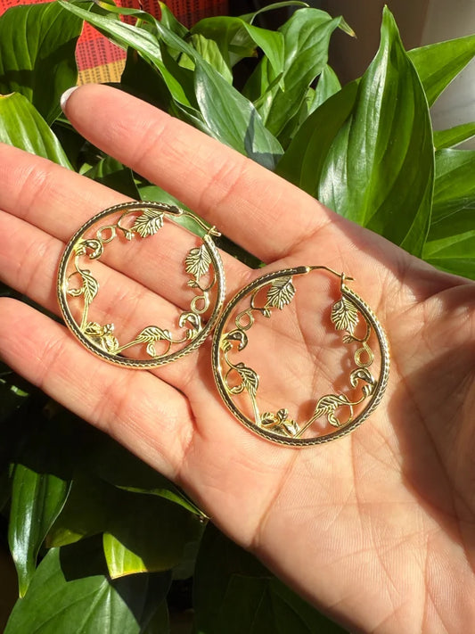 Vintage-Style Filigree Vine Hoop Earrings - SS925 14K Gold Vermeil - Free shipping - 2
