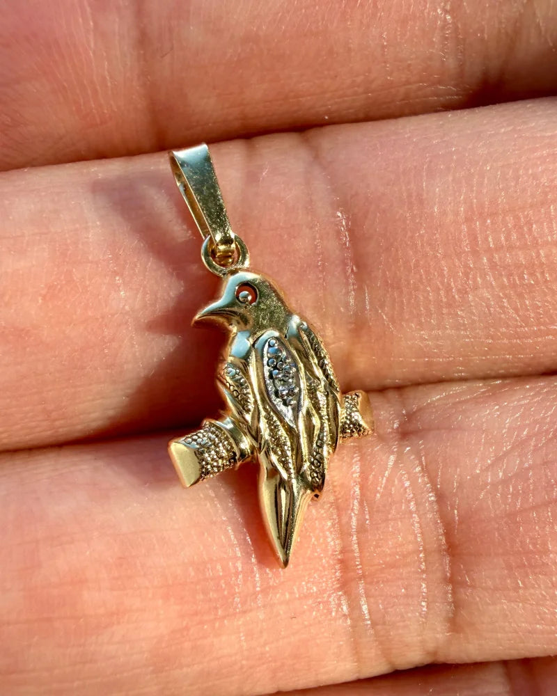 10k gold diamond bird pendant charm - 10K Gold - Free shipping - 5