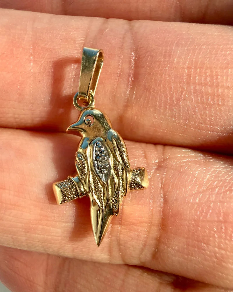 10k gold diamond bird pendant charm - 10K Gold - Free shipping - 2