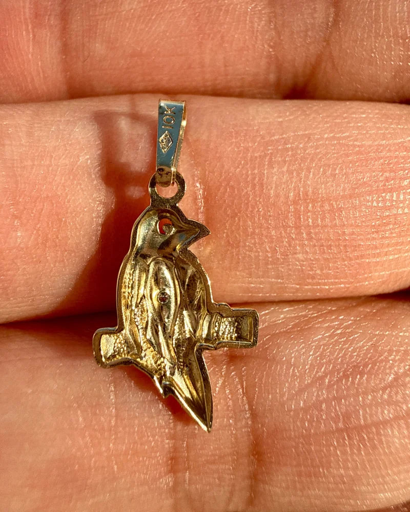 10k gold diamond bird pendant charm - 10K Gold - Free shipping - 6