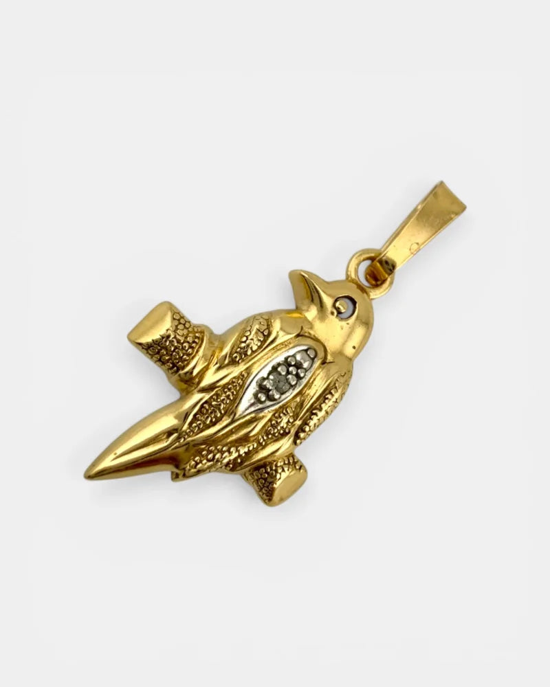10k gold diamond bird pendant charm - 10K Gold - Free shipping - 3