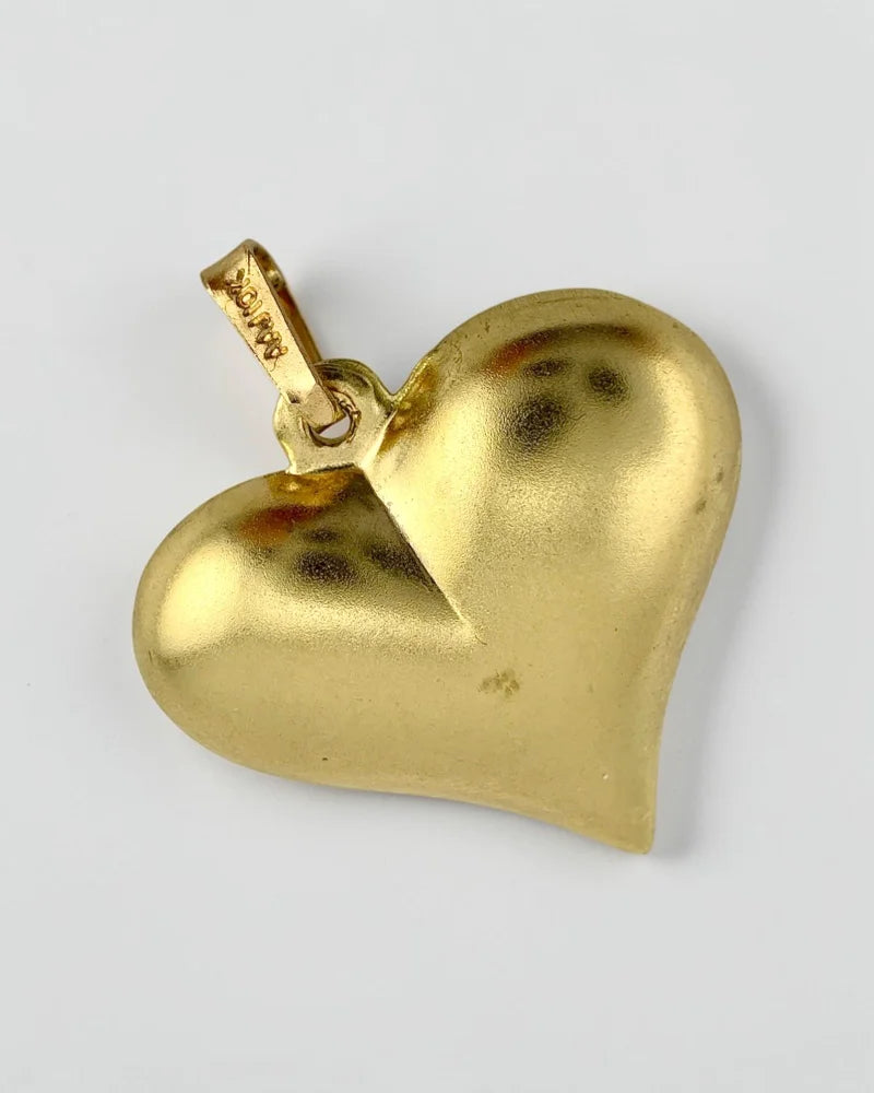 10K Gold Puffy 3D Heart Pendant with Leaf Motifs - 10K Gold - Free shipping - 7