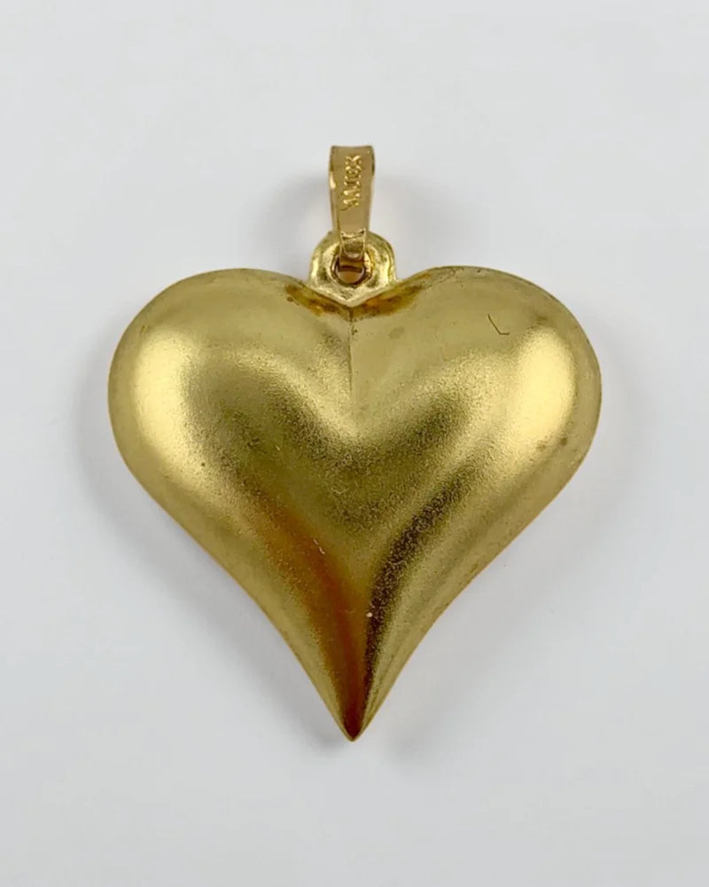 10K Gold Puffy 3D Heart Pendant with Leaf Motifs - 10K Gold - Free shipping - 5