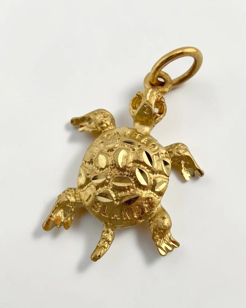 10K Gold Turtle Charm Pendant Cayman Islands Engraved - 10K Gold - Free shipping - 3