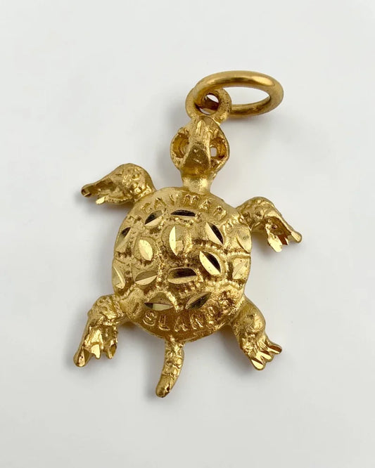 10K Gold Turtle Charm Pendant Cayman Islands Engraved - 10K Gold - Free shipping - 1