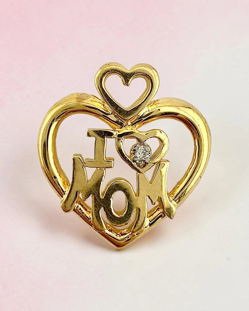 10K ’I Love Mom’ Heart Pendant with Diamond - 10K Gold - Free shipping - 1