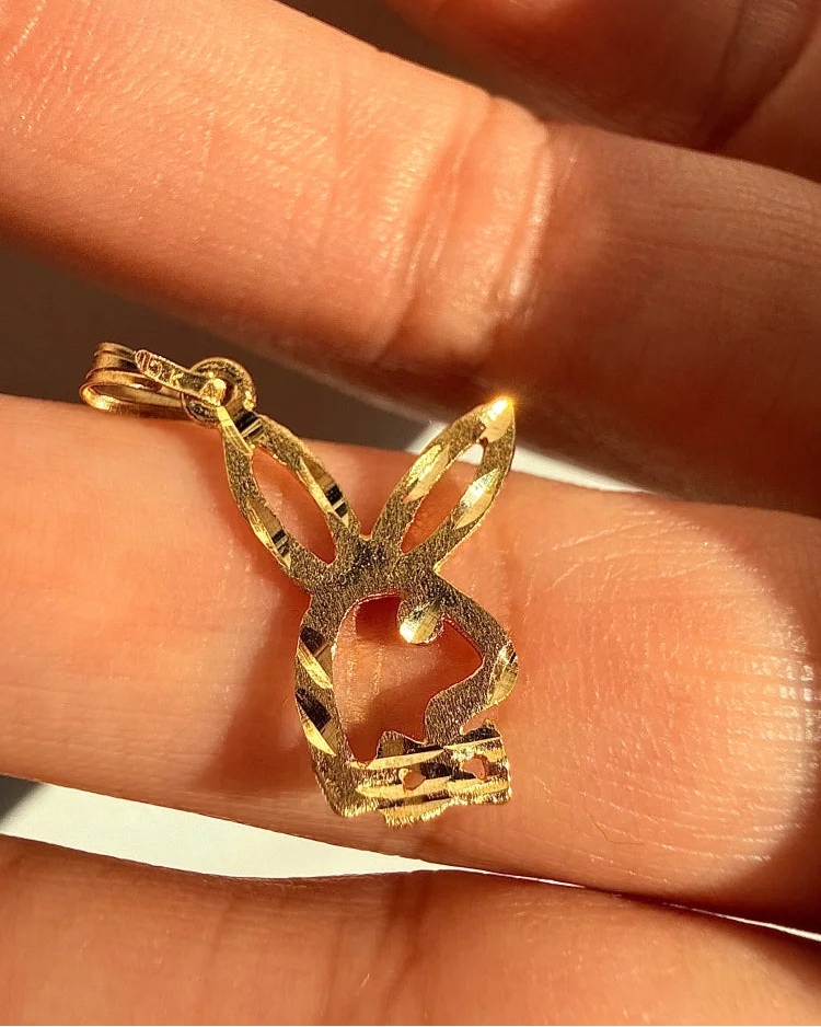 10K Playboy Bunny Charm Pendant Diamond Cut - 10K Gold - Free shipping - 2