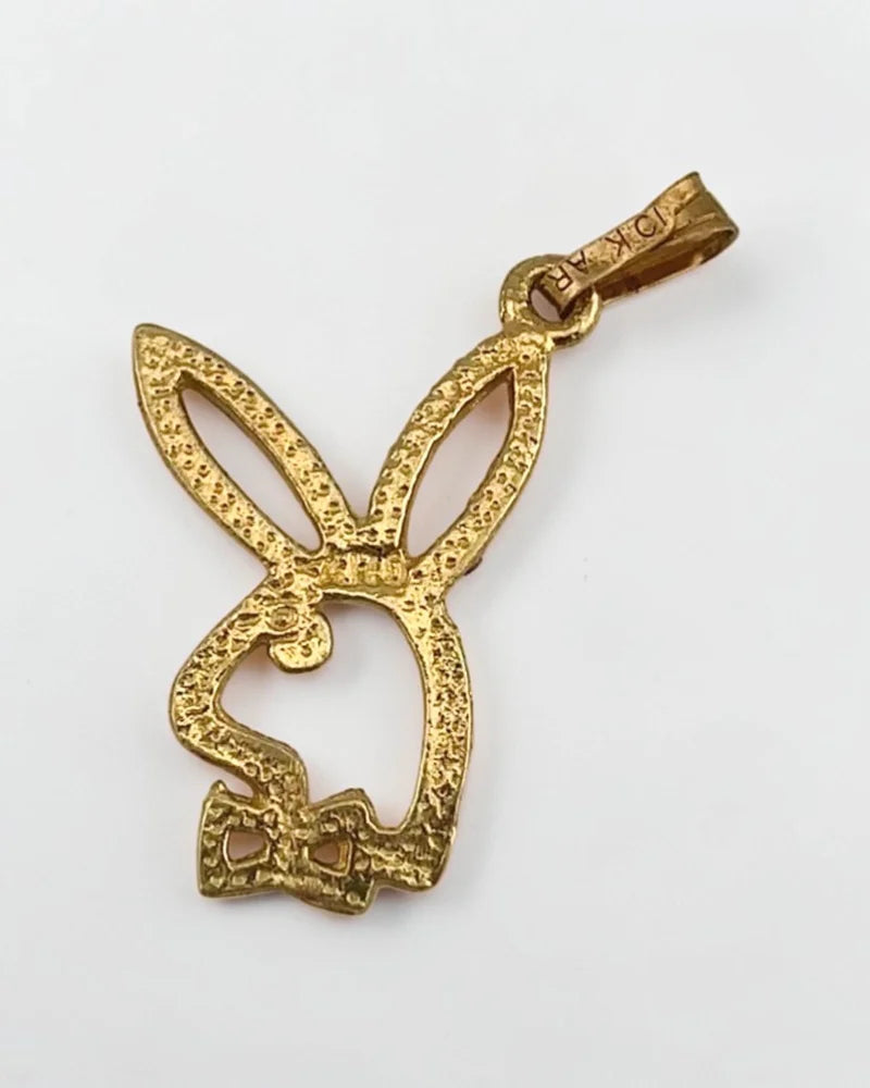 10K Playboy Bunny Charm Pendant Diamond Cut - 10K Gold - Free shipping - 5