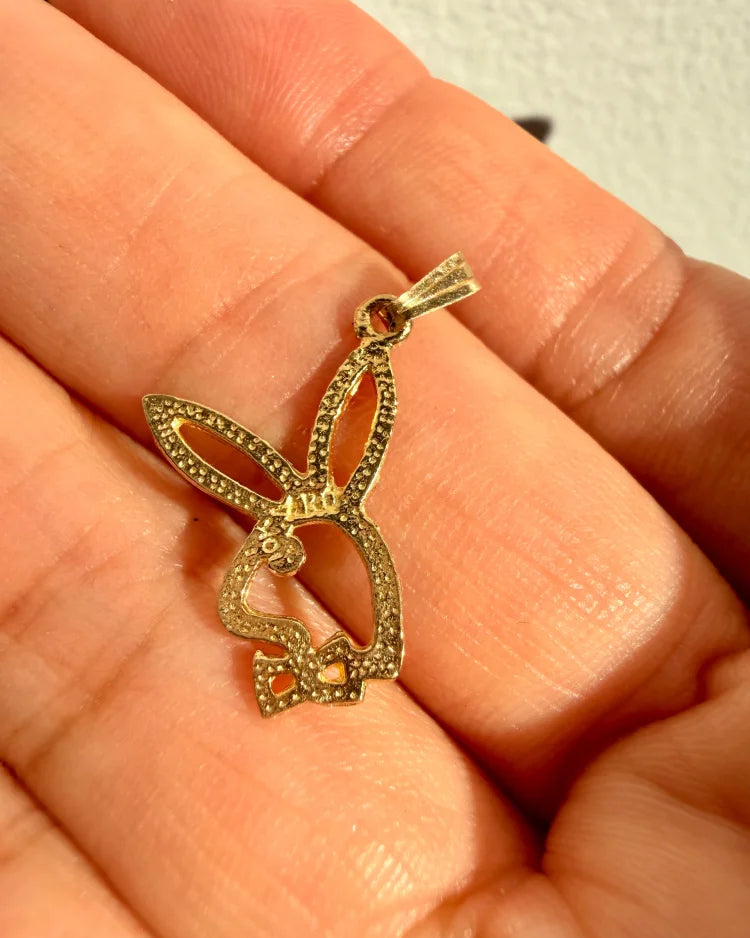 10K Playboy Bunny Charm Pendant Diamond Cut - 10K Gold - Free shipping - 4