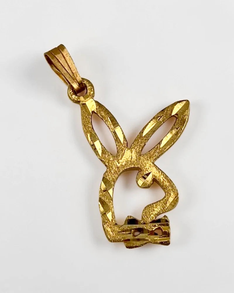 10K Playboy Bunny Charm Pendant Diamond Cut - 10K Gold - Free shipping - 3