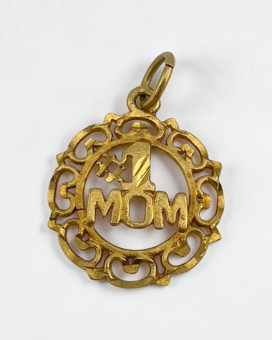 10K Solid Gold #1 Mom Pendant Charm - 10K Gold - Free shipping - 1