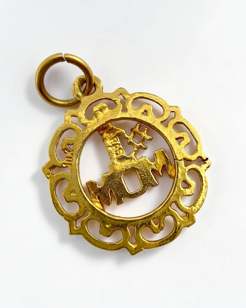10K Solid Gold #1 Mom Pendant Charm - 10K Gold - Free shipping - 7