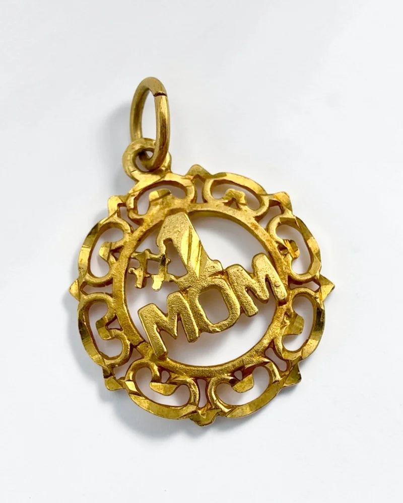 10K Solid Gold #1 Mom Pendant Charm - 10K Gold - Free shipping - 3