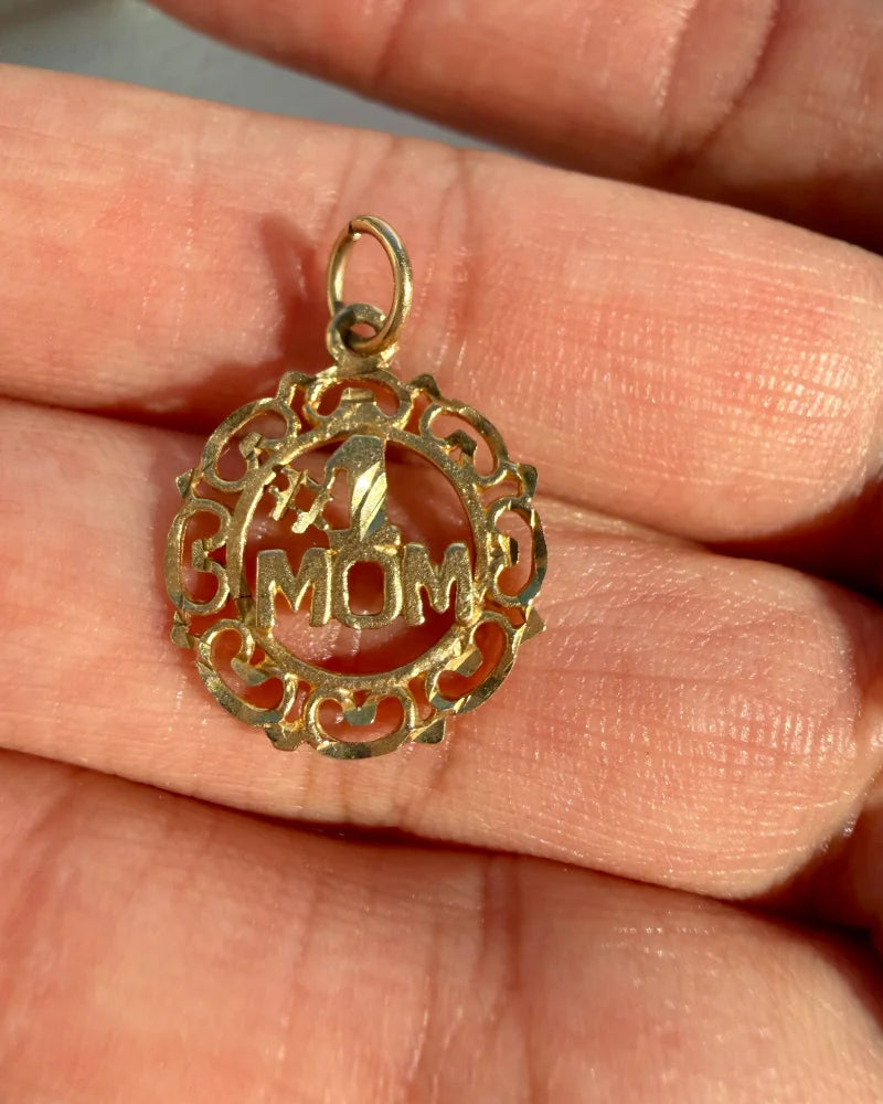10K Solid Gold #1 Mom Pendant Charm - 10K Gold - Free shipping - 6